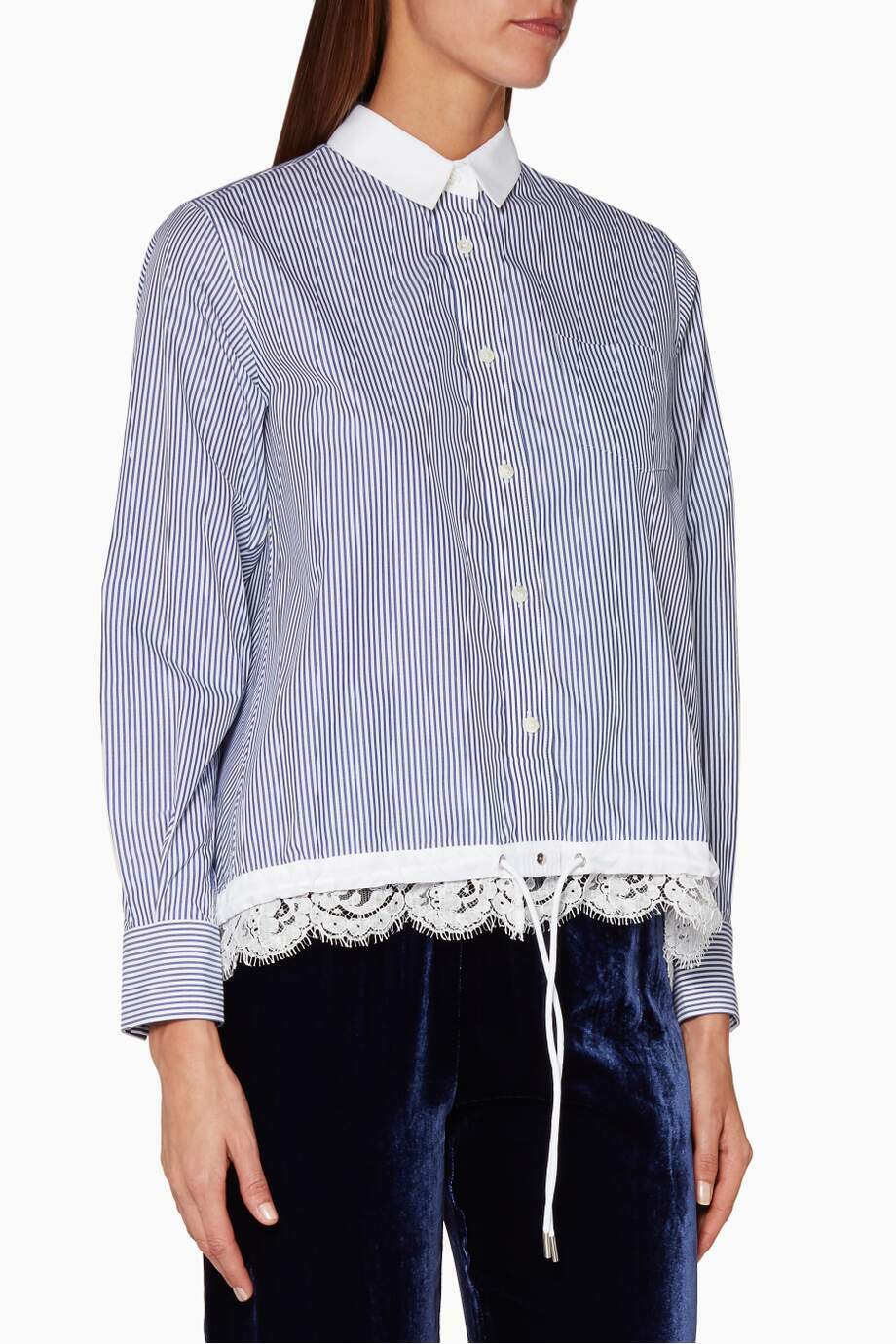 （187）sacai mesh Stripe blouse 187）sacai mesh Stripe blouse Sacai Striped Cotton Cropped