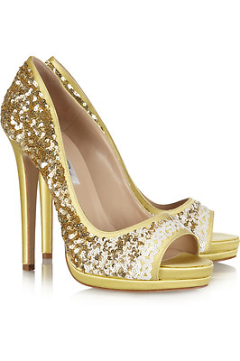 $895 NEW Oscar de la Renta Platform Valerie Sequin Satin Yellow Shoes 39.5 40.5