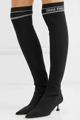 Miu Miu Sock Ribbed-Knit over-the-Knee Boots Shoes Shoes Boots 38.5