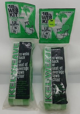 2 NOS Vintage KEL-WEAVE Re-Web Kit Lawn Chair Webbing Green & White 18' (QQ)
