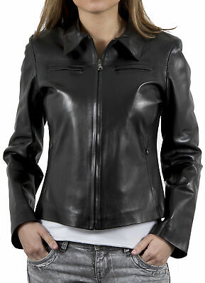 100% Real Brand New Genuine Lambskin Leather Women's Black Biker Jacket/Coat S-X