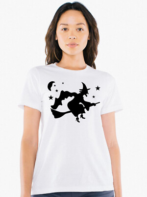 NWT HALLOWEEN FLYING WITCH NIGHT SCARY DARK HORROR BLACK GRAPHIC WOMEN'S T-SHIRT