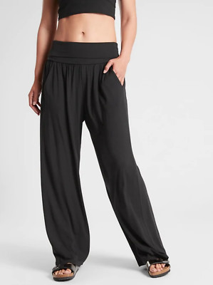 ATHLETA STUDIO WOMEN'S BLACK SOFT LOUNGE ELASTIC WAIST WIDE LEG PANT TALL Sz LT