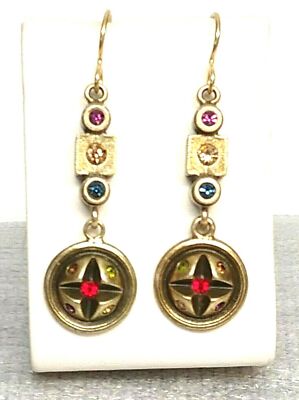Vintage Patricia Locke Earrings Antiqued Gold Plate JOY Swarovski Crystals NWOT