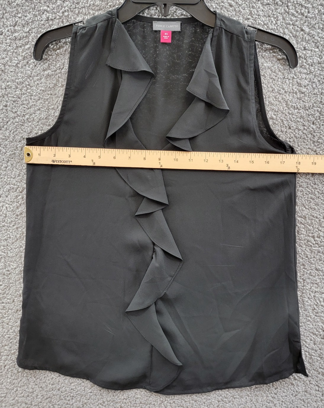 Vince Camuto Ruffle Blouse Women's XS Rich Black V-Neck Sleeveless Pullover - Picture 6 of 15