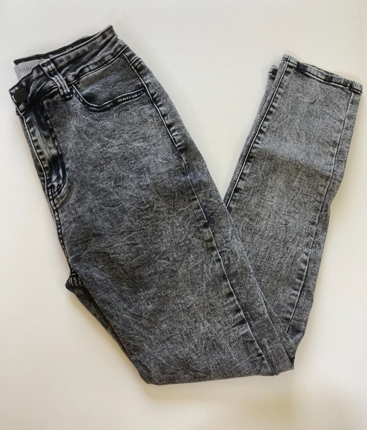 Great Condition BAMBOO Women's Light Acid Wash Black Gray Button Skinny  Jeans | eBay