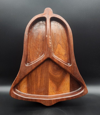 Bell Shaped snack nut tray serving platter handmade 3 compartment Lazy Susan MCM