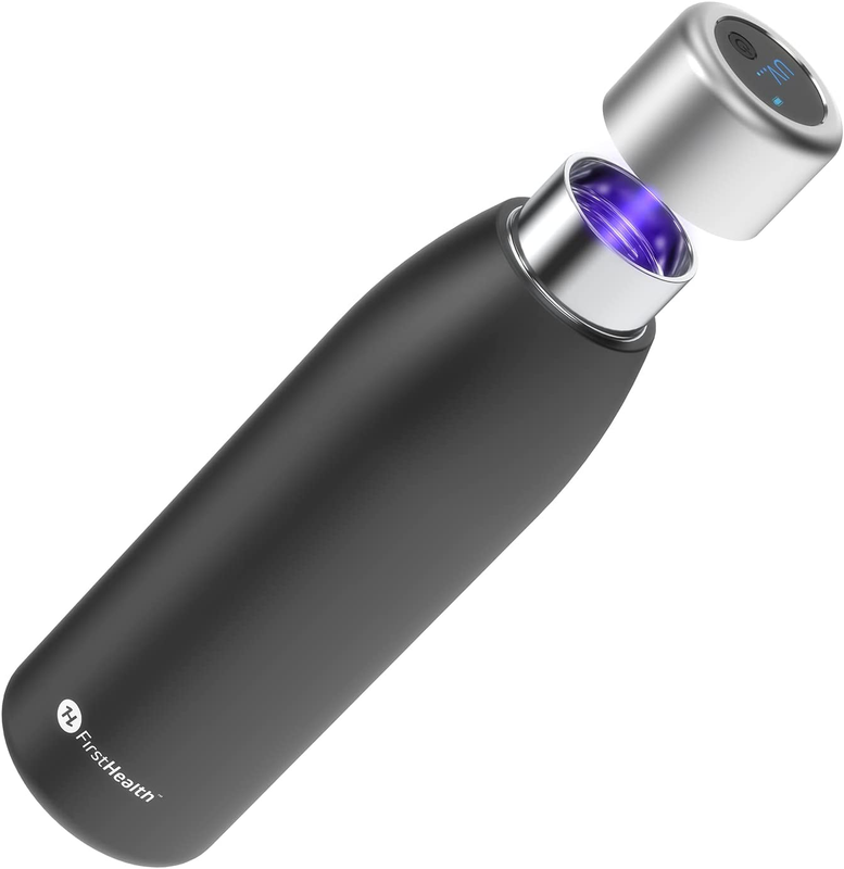 First Health Self Cleaning Insulated Stainless-Steel UV Water Bottle, 18 Oz Rech