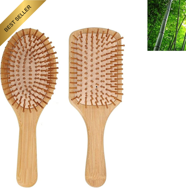 Wooden Hair Brush 2 Pack, Natural Bamboo Hair Combs Set, Bristle Detangling Hair
