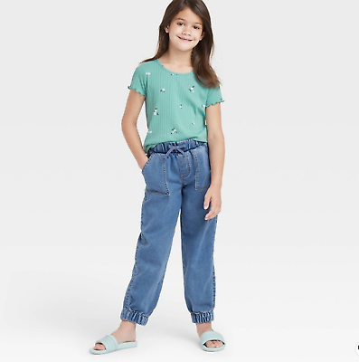 Girls' Mid-Rise Soft Jeans Joggers - Cat & Jack™ Medium Wash Size