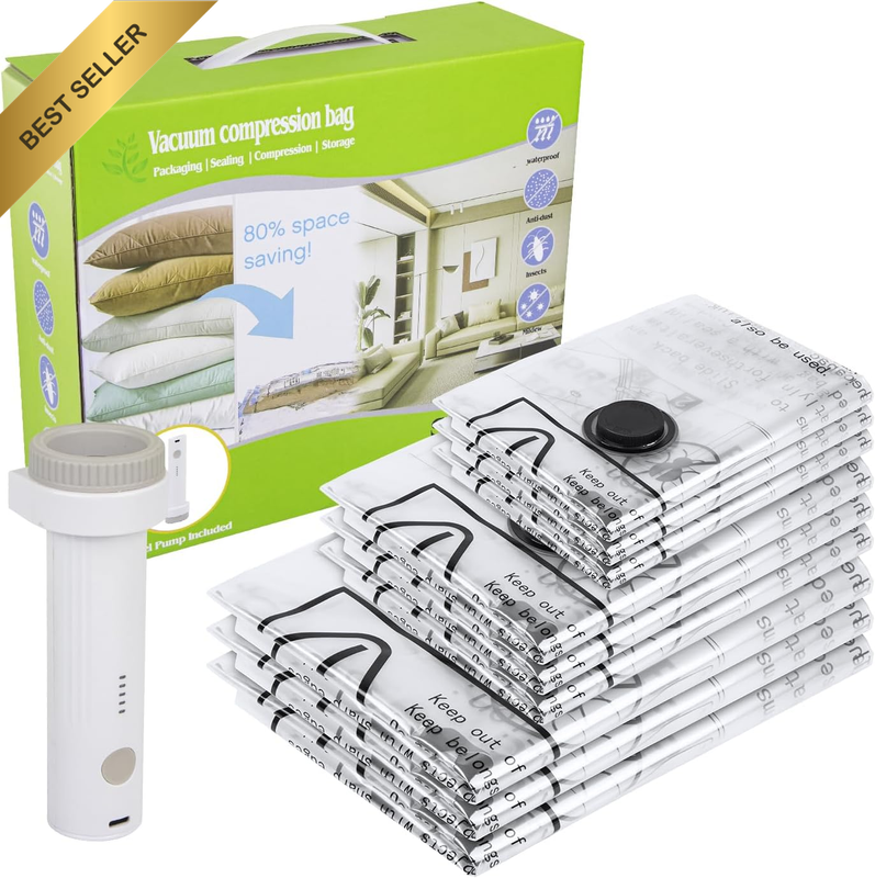 9 Pack Vacuum Seal Bags with Electric Pump, Compression Packing Bag for Suitcase
