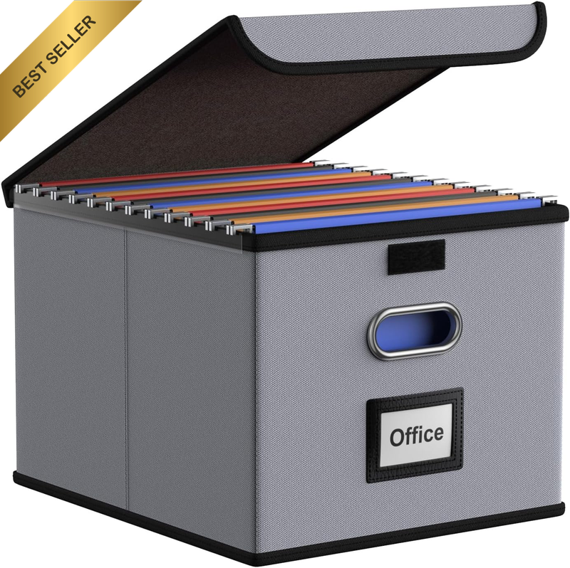 Upgraded File Organizer Boxes, Collapsible File Boxes with Lids, Linen Hanging F
