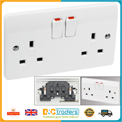 MK K2747 Double Socket 2G 2 Gang Double Switched Plug Socket White 13A K2747WHI