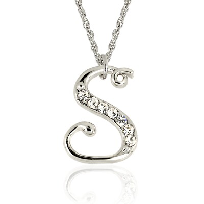 Forever Silver Austrian Crystal Initial Pendant Necklace on Adjustable Chain