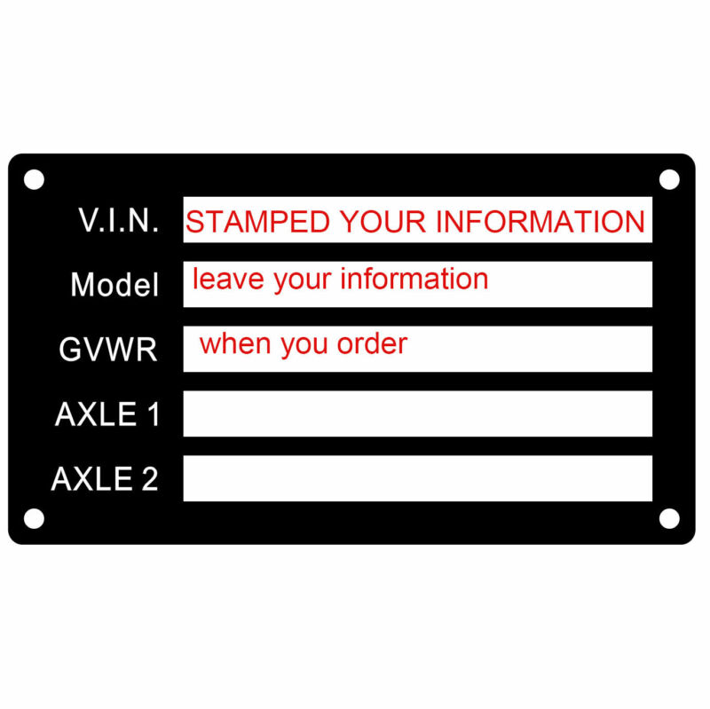 Pre-engraved  Trailer Vin Id Plate Data Tag Serial Model Number Identification