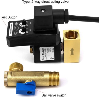 Automatic Timed Condensate Drain Valve, 1/2'' AC 110V 2-way Direct-acting Drain
