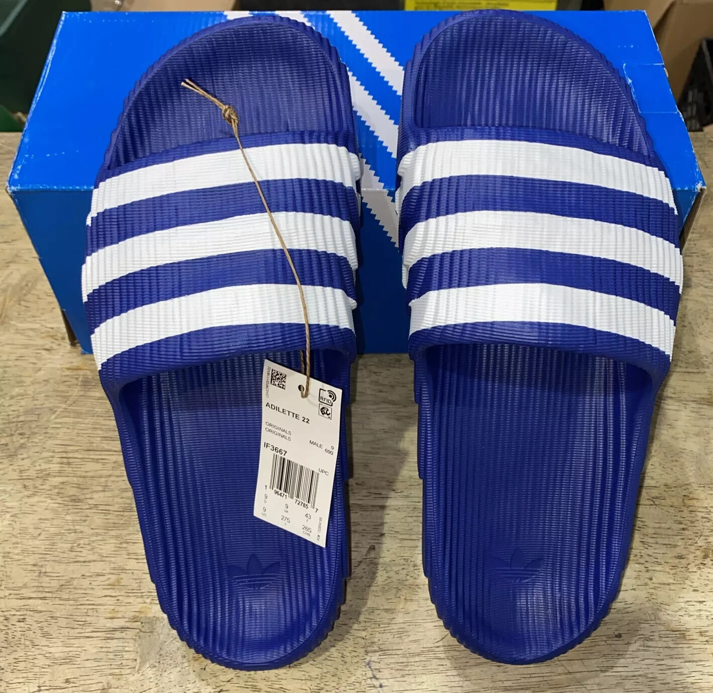 サンダル・ミュール adidas Adilette 22 Blue NEW ADIDAS ORIGINALS MEN'S ADILETTE 22 TREFOIL SLIDES ~SIZE