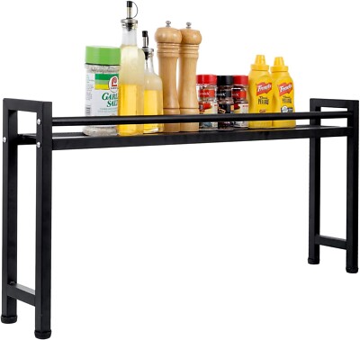 Black Metal Kitchen The Stove Top Spice Shelf, Space Saving Counter Storage