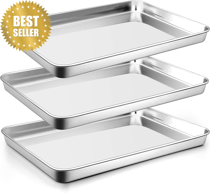Baking Sheets 3Pcs, Stainless Steel Cookie Sheet Baking Sheet Pan, Non Toxic & H