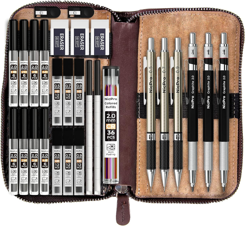 S Set In Leather Case, Metal Drafting Pencil 0