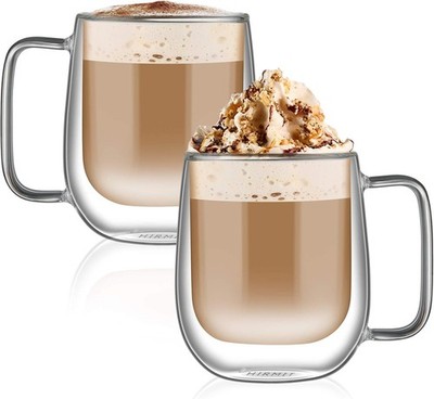 CMXING Set of 2 Double Walled Glass Coffee Mugs 300ml, 2 Count (Pack 1) 