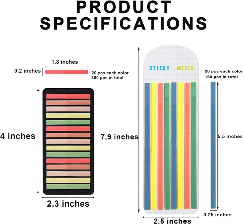 Sticky Tabs 2300 Pcs Translucent Sticky Tabs 10 Sheets Highlighter Book Tape Lon