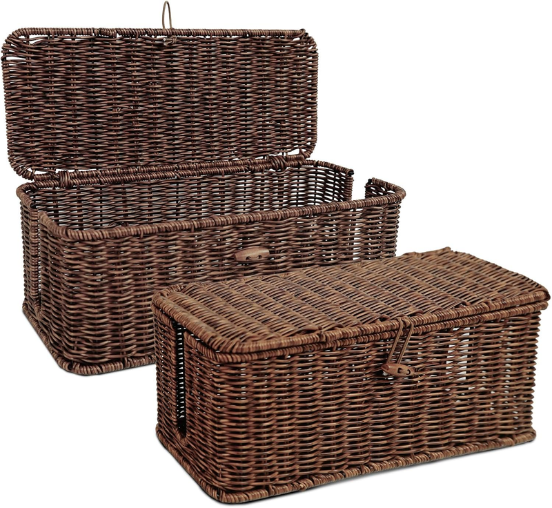 2-Pack Cable Management Box Set, Handwoven Rattan Cord Organizer, Decorative Cor