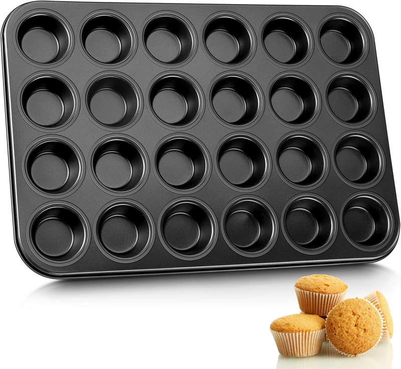 Mini Muffin Pan 24-Cup - Nonstick Carbon Steel Cupcake Tin Tray for Little Bites