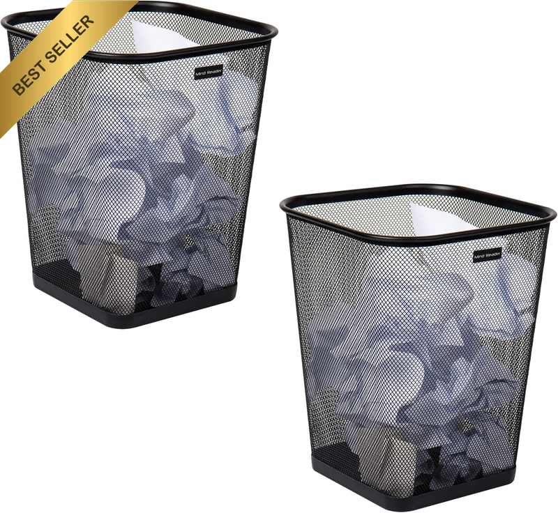 Mesh Trash Can, Waste Paper Basket, Square, Office, Metal Mesh, 9.75