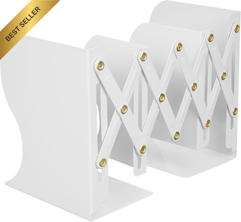 Adjustable Bookends, Metal Book Ends Expandable Shelves for Heavy Books, Magazin