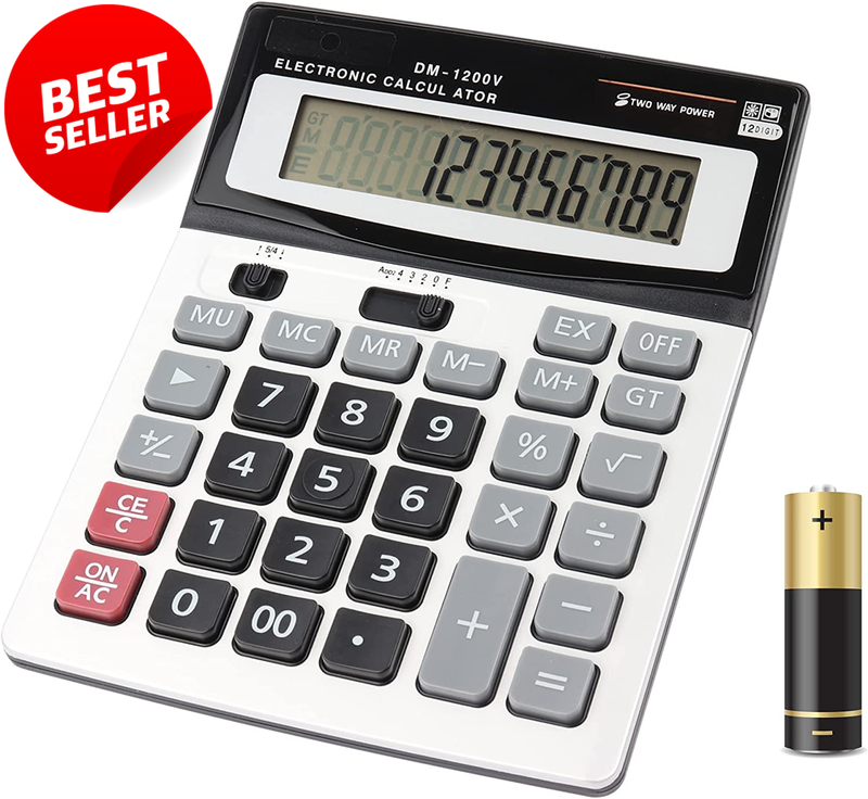 Large 12 Digit Desktop Calculator Solar Battery Big Button Office School - US