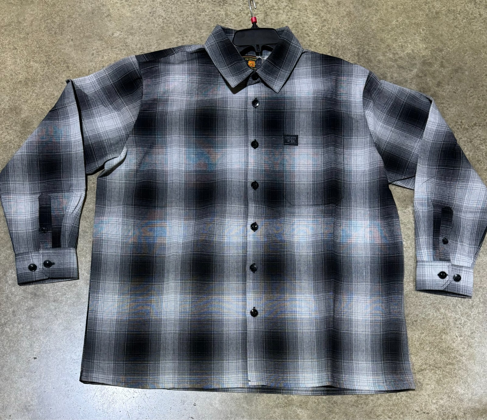 FB County Long Sleeve Checker Flannel Shirt Black Grey | eBay