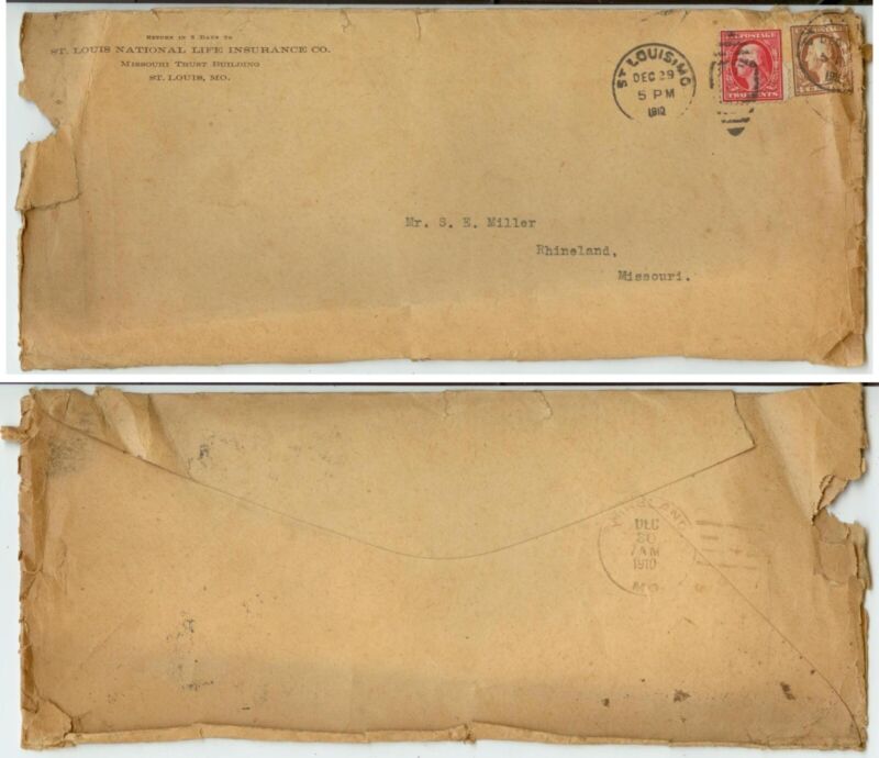 1910 St Louis Missouri Triple Weight Postage - Rhineland Doane Dec 30 Lku