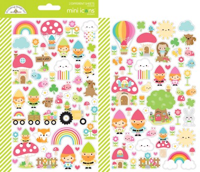 Crafts Doodlebug Icon Stickers Over the Rainbow Gnomes Spring Flowers Animals ++