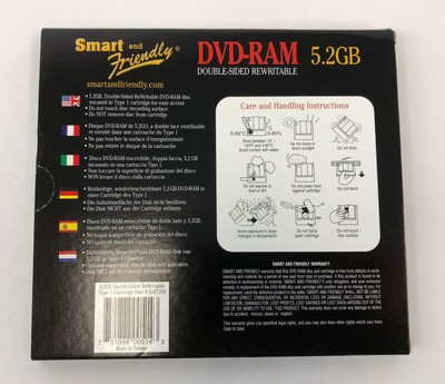 13 New Smart & Friendly 5.2GB DVD-RAM Type I 1 Cartridge Double Sided Bundle