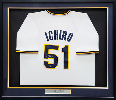 ORIX BLUE WAVE ICHIRO SUZUKI AUTOGRAPHED FRAMED WHITE JERSEY