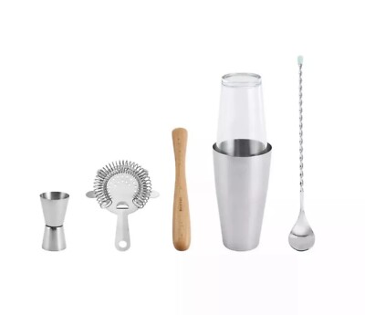  Houdini 5pc Bar Tool Set (shaker, Jigger, Strainer, Muddler, Stirring Spoon