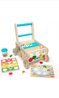  NEW  Melissa & Doug Wooden Shape Sorting Grocery Cart Push Toy and Puzzles
