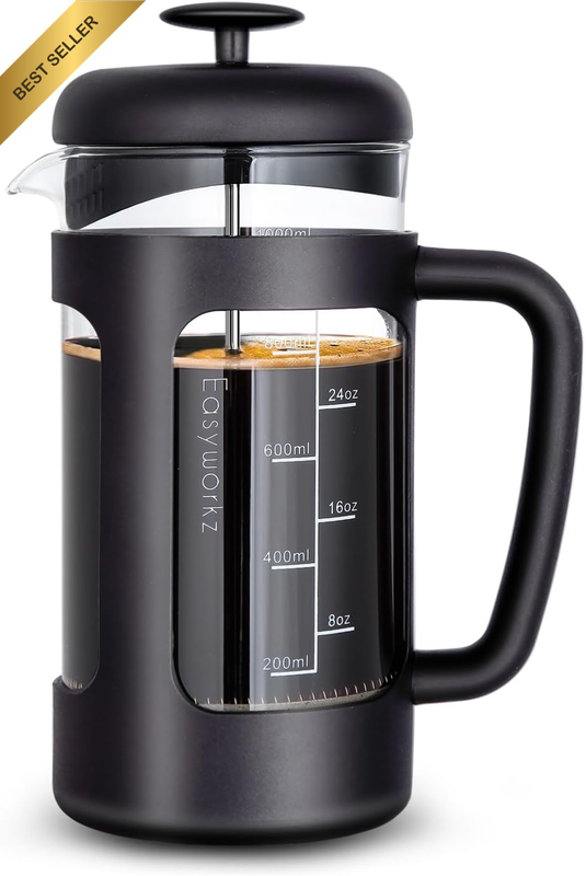 French Press 1000Ml Coffee Tea Maker with Borosilicate Glass,Soft Grip Handle