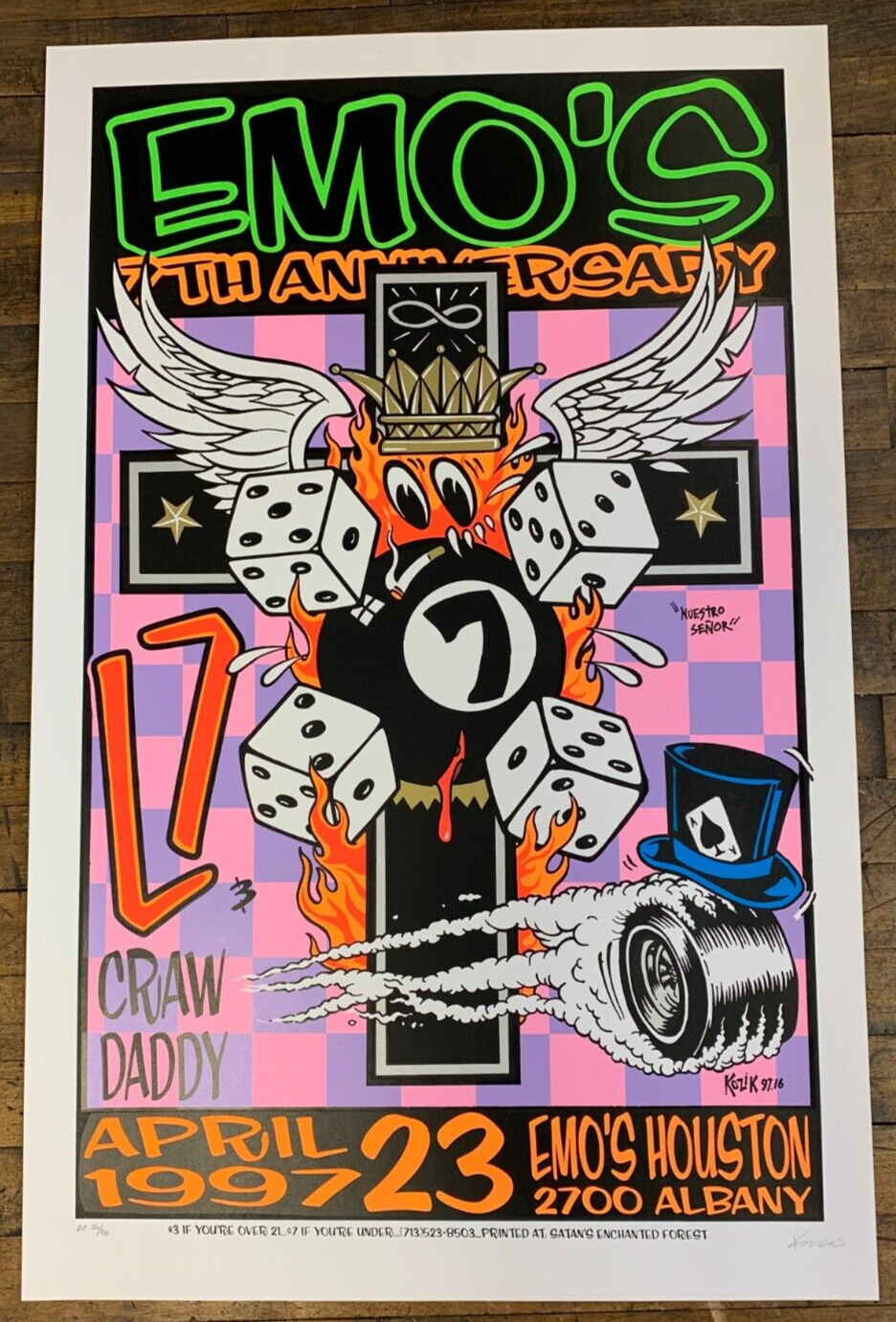 Kozik kill poseure Tシャツ emo’s Frank Kozik - 1997 - Emo's 7th Anniversary Poster S&N Artist