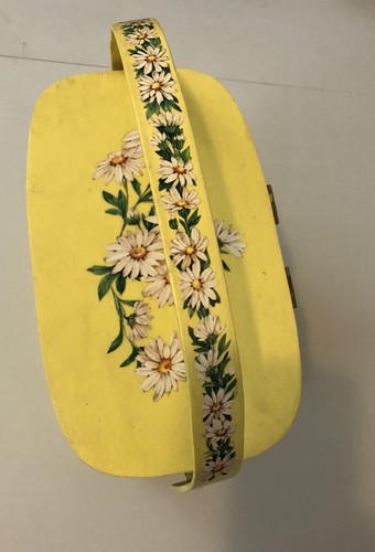 Vintage Hand Painted Yellow Wooden Purse With Decoupage Daisies