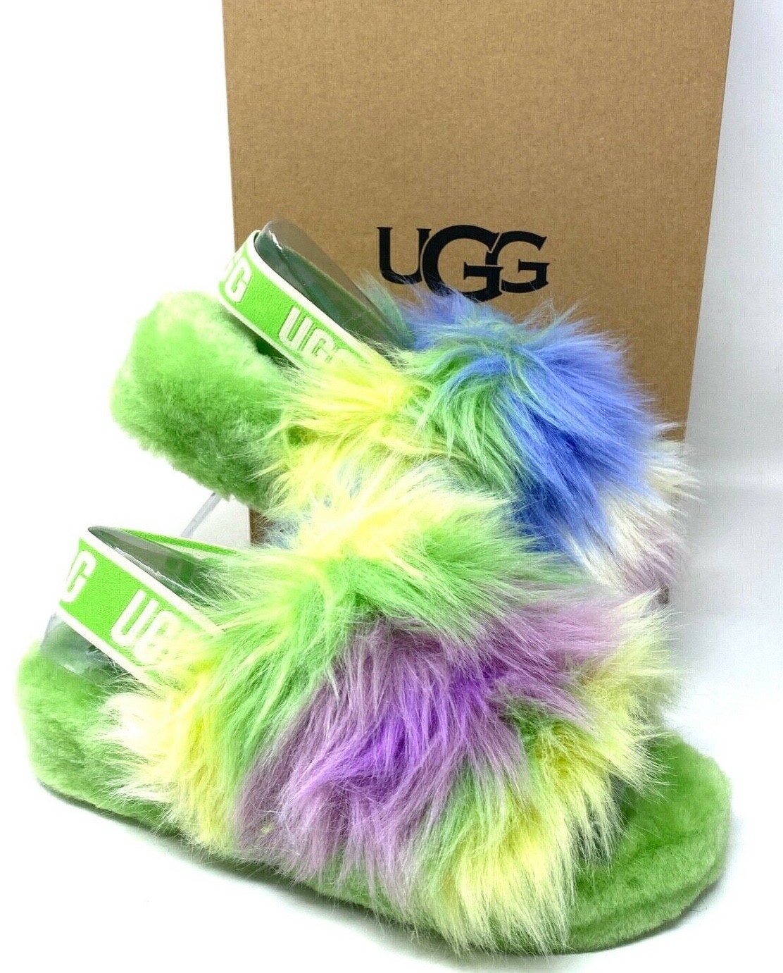 UGG FLUFF YEAH Fur Apple Green Slides Slippers Sandals UGG FLUFF YEAH Fur Apple Green Slides Slippers Sandals