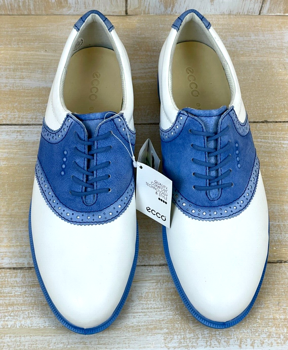 NEW ECCO Women's Classic Tour Hybrid Golf Shoes White Blue EU 41