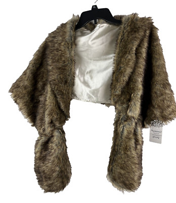NWT Wait for You Brown Faux Fur Over The Shoulder Shawl One Size