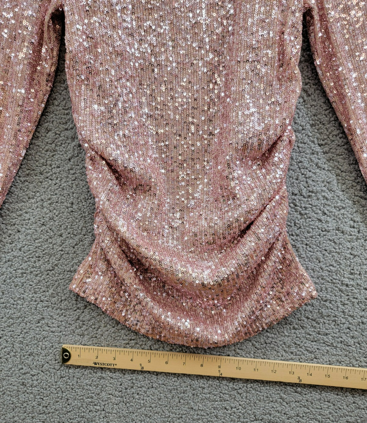 Karen Kane Side Shirred Sequin Top Women XS Pink Round Neck Long Sleeve Pullover - Picture 7 of 16