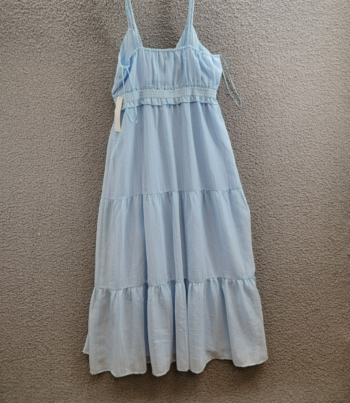 Aqua Braided Strap Maxi Dress Womens XL Sky Blue Tiered Sweetheart Neck Pullover - Picture 10 of 14