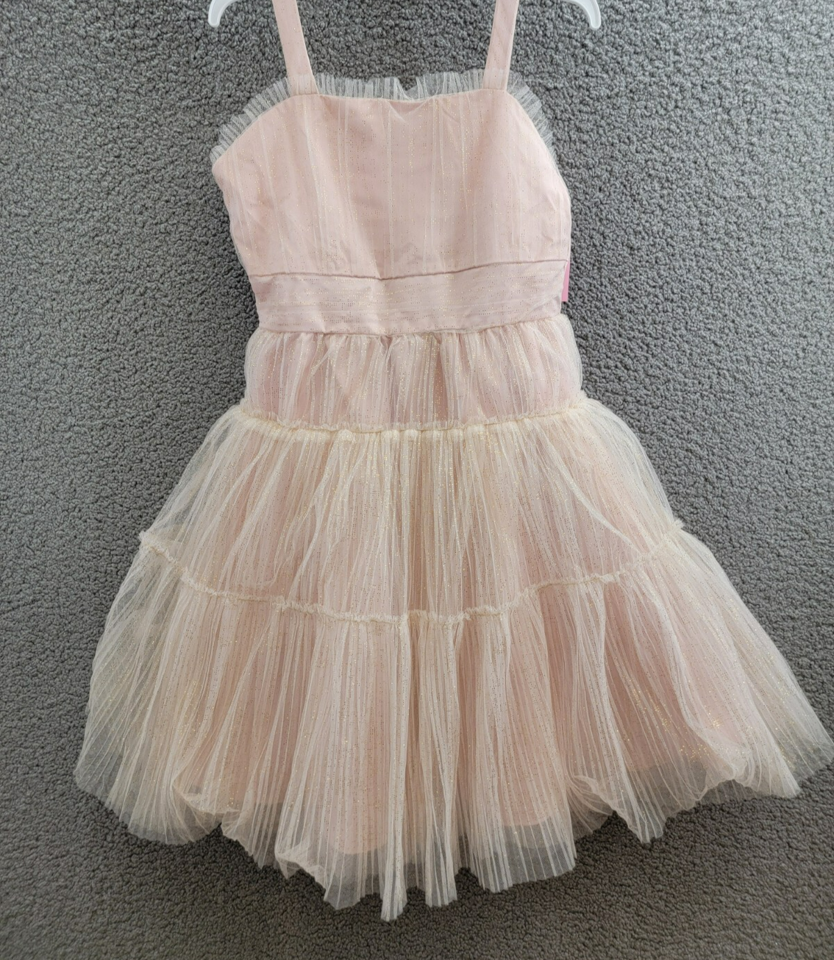 Rare Editions Sleeveless Pleated Metallic-Dot Social Dress Big Girls 14 Blush - Picture 2 of 16