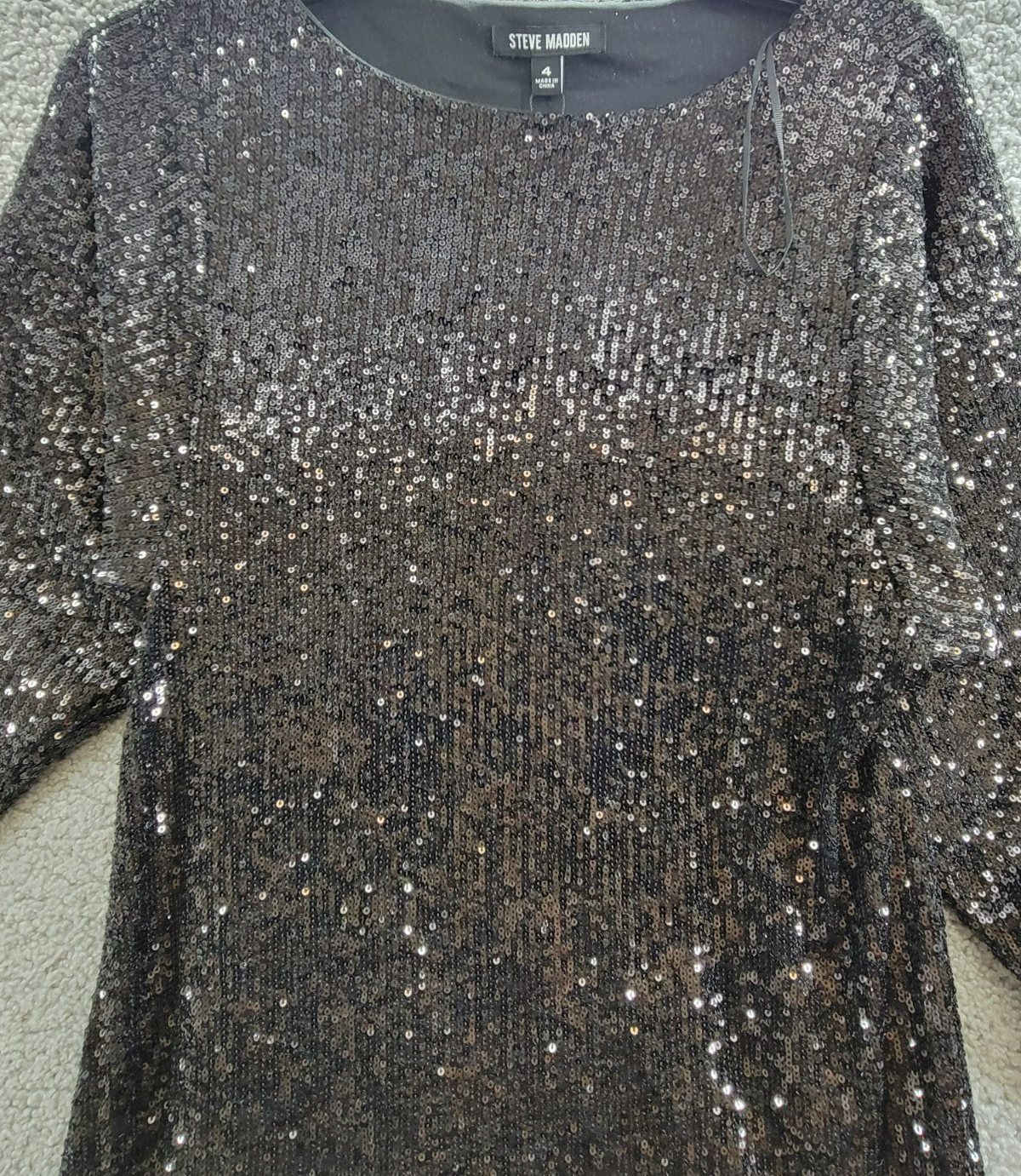 Steve Madden Ginger Sequined Mini Shift Dress Women's 4 Black Boat Neck Pullover - Picture 3 of 14