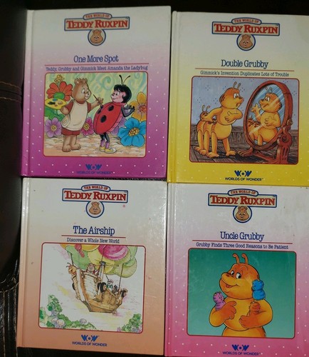 Vintage Teddy Ruxpins & Grubby Lot of 4 1985, 4 cassettes & 4 books, paperwork