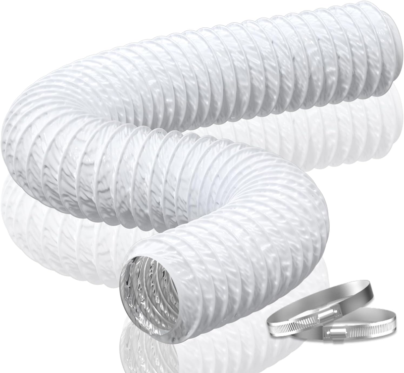 4 Inch Insulated Dryer Vent Hose - 16FT White Flexible Duct with 2 Clamps for HV